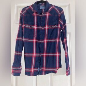 Lucky brand  Men's Long Sleeve Blue and red Plaid Santa Fe Western Shirt small